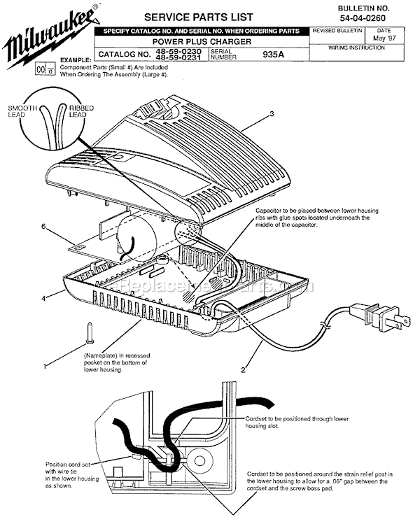 Page A Diagram and Parts List for 48-59-0230 SER 935A Milwaukee Charger