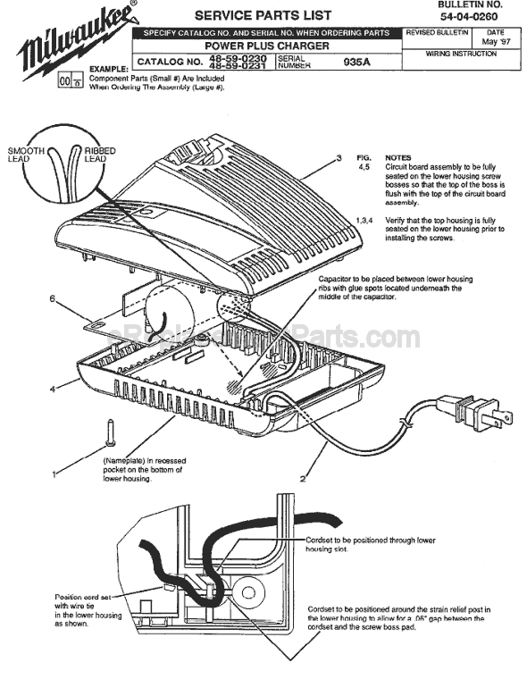 Page A Diagram and Parts List for 48-59-0231 SER 935A Milwaukee Charger