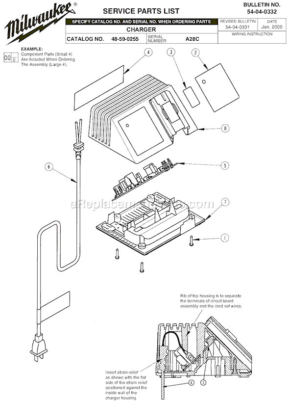 Page A Diagram and Parts List for 48-59-0255 SER A28C Milwaukee Charger