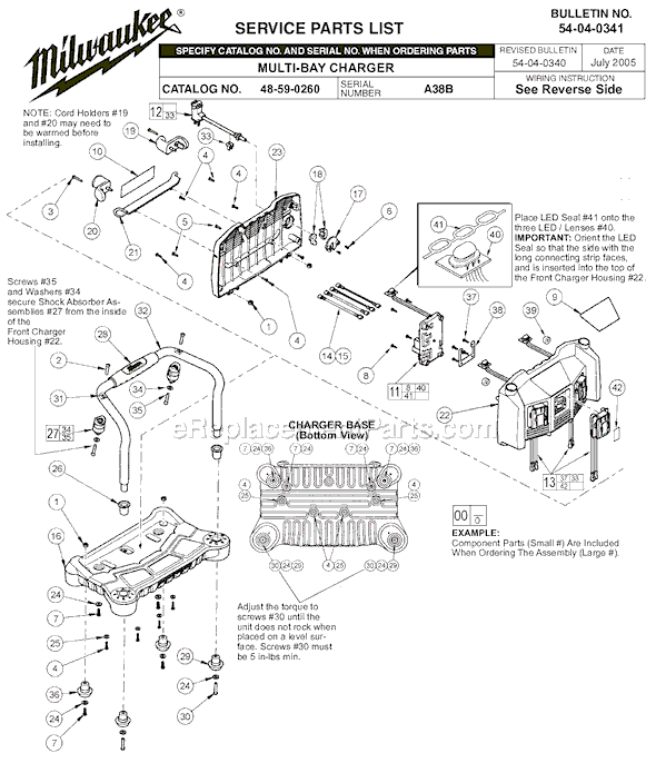 Page A Diagram and Parts List for 48-59-0260 SER A38B Milwaukee Charger