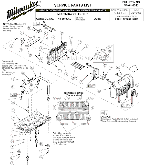 Page A Diagram and Parts List for 48-59-0260 SER A38C Milwaukee Charger