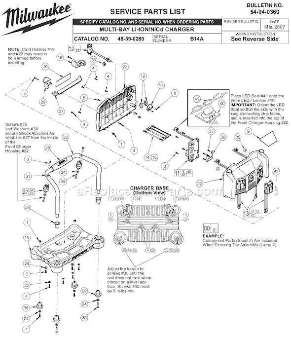 Page A Diagram and Parts List for 48-59-0280 SER B14A Milwaukee Charger