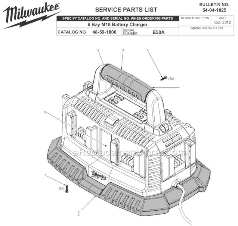 Page A Diagram and Parts List for 48-59-1806 SER E50A Milwaukee Charger