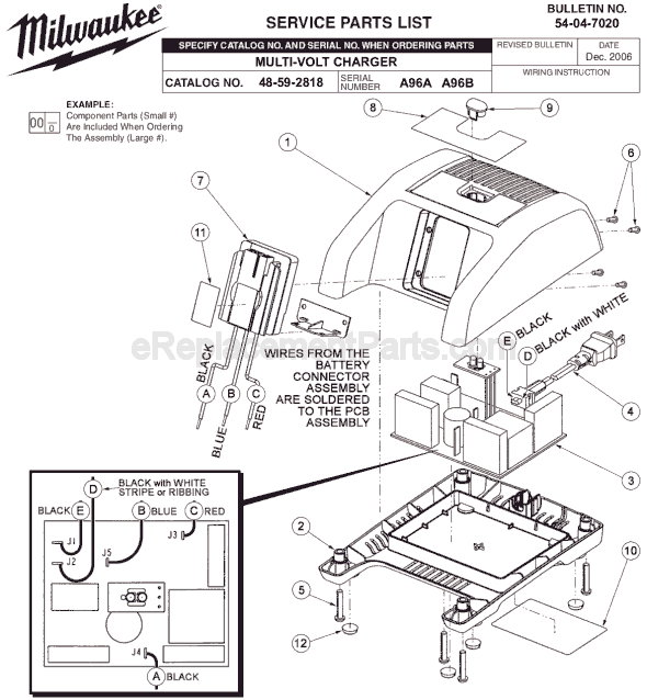 Page A Diagram and Parts List for 48-59-2818 SER A96B Milwaukee Charger