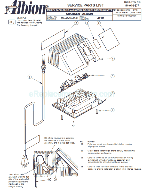 Page A Diagram and Parts List for 48-59-6561 SER 411D Milwaukee Charger