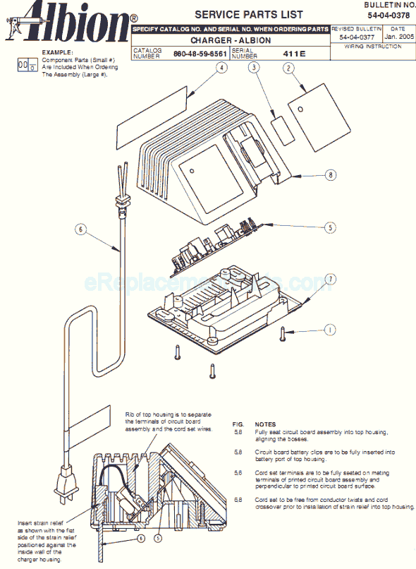 Page A Diagram and Parts List for 48-59-6561 SER 411E Milwaukee Charger