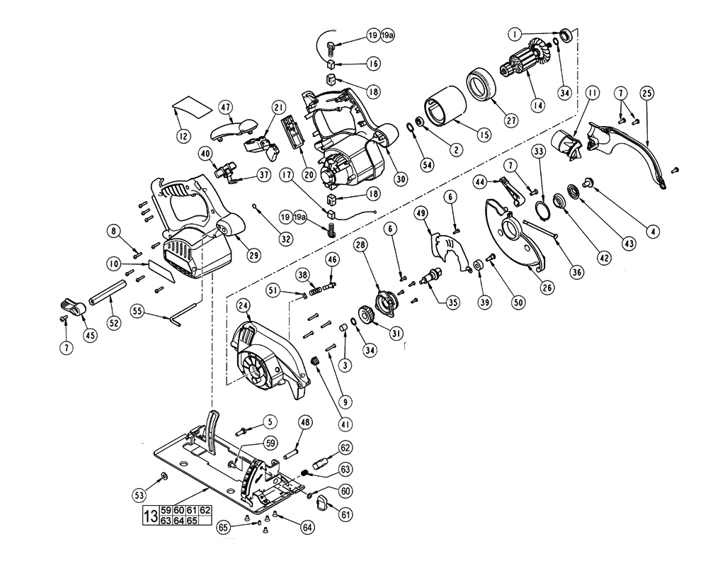 Fig-0 Diagram and Parts List for 6310-50 057A Milwaukee Saw