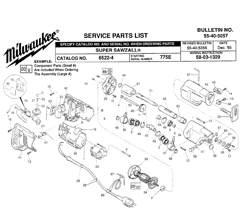 Fig-0 Diagram and Parts List for 6522-4 775E Milwaukee Saw
