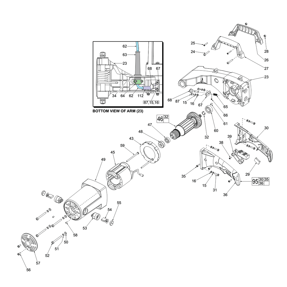 Fig-1 Diagram and Parts List for 6177-59D F48A Milwaukee Saw