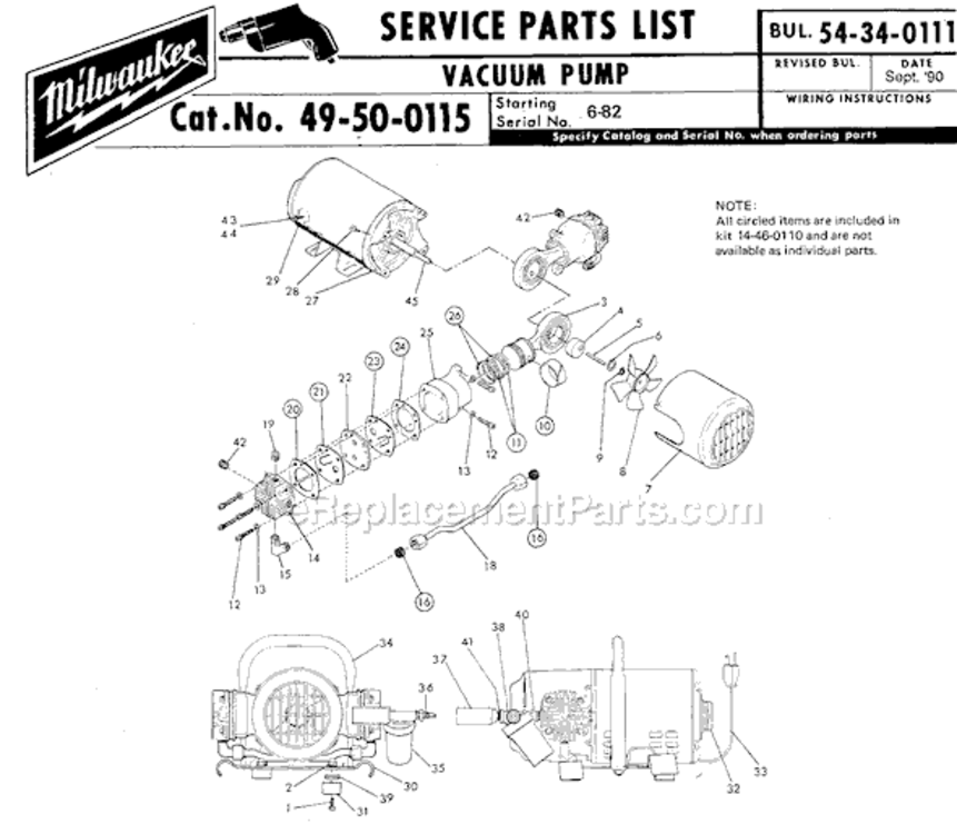 Page A Diagram and Parts List for 49-50-0115 SER 6-82 Milwaukee Utility Vacuum