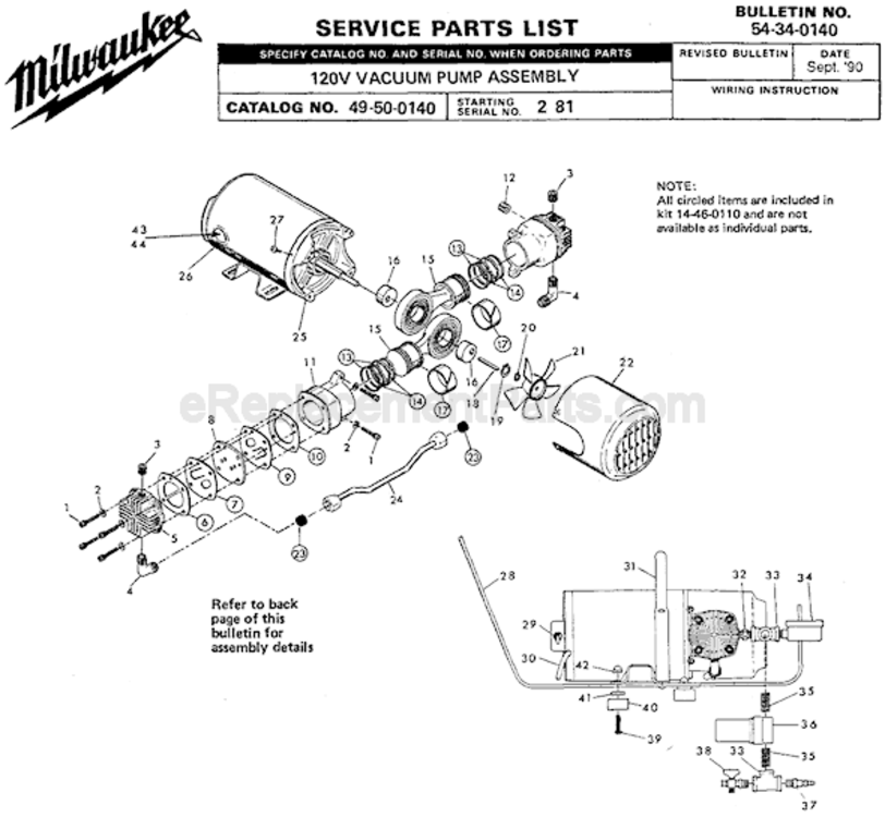 Page A Diagram and Parts List for 49-50-0140 SER 2-81 Milwaukee Utility Vacuum