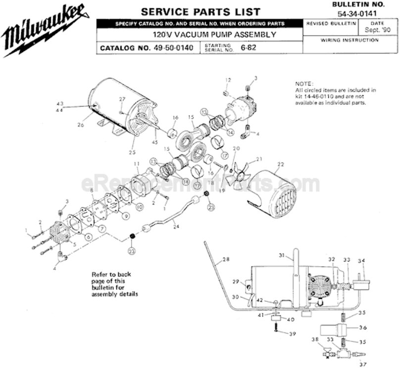 Page A Diagram and Parts List for 49-50-0140 SER 6-82 Milwaukee Utility Vacuum