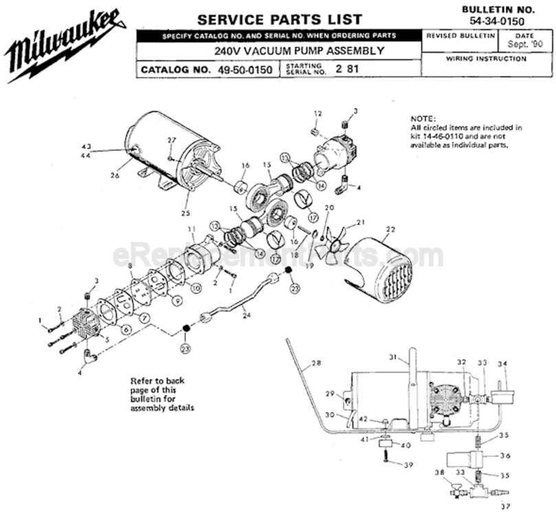Page A Diagram and Parts List for 49-50-0150 SER 2-81 Milwaukee Utility Vacuum