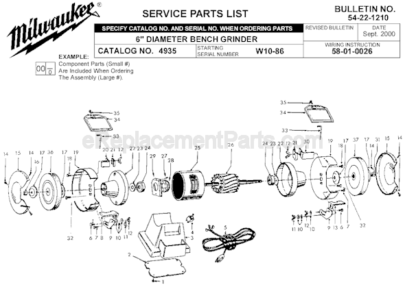 Page A Diagram and Parts List for 4935 SER W10-86 Milwaukee Bench Grinder