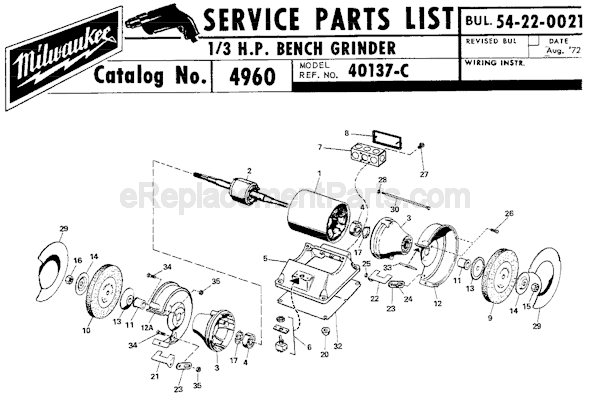 Page A Diagram and Parts List for 4960 SER 40137-C Milwaukee Bench Grinder