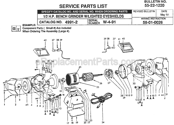 Page A Diagram and Parts List for 4991-2 SER W-4-91 Milwaukee Bench Grinder