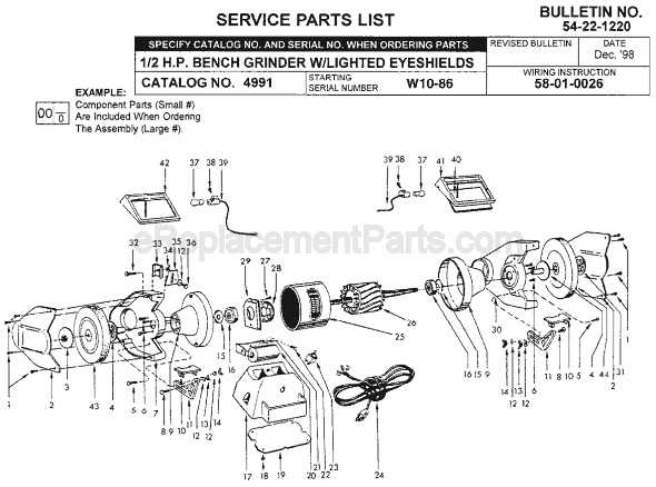 Page A Diagram and Parts List for 4991 SER W10-86 Milwaukee Bench Grinder