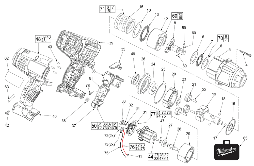 Fig-0 Diagram and Parts List for 2662-20 B79D Milwaukee Impact Driver
