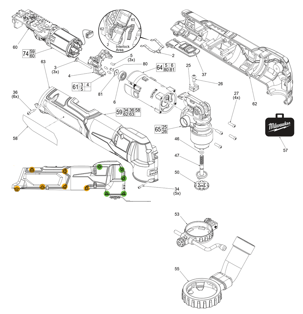 Fig-0 Diagram and Parts List for 2526-20 L31A Milwaukee Multi-Tool