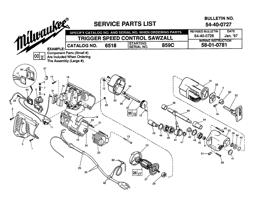 Fig-0 Diagram and Parts List for 6518 985C Milwaukee Saw