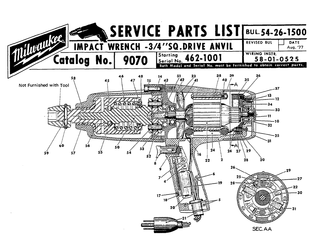 Fig-0 Diagram and Parts List for 9070 462-1001 Milwaukee Impact Driver