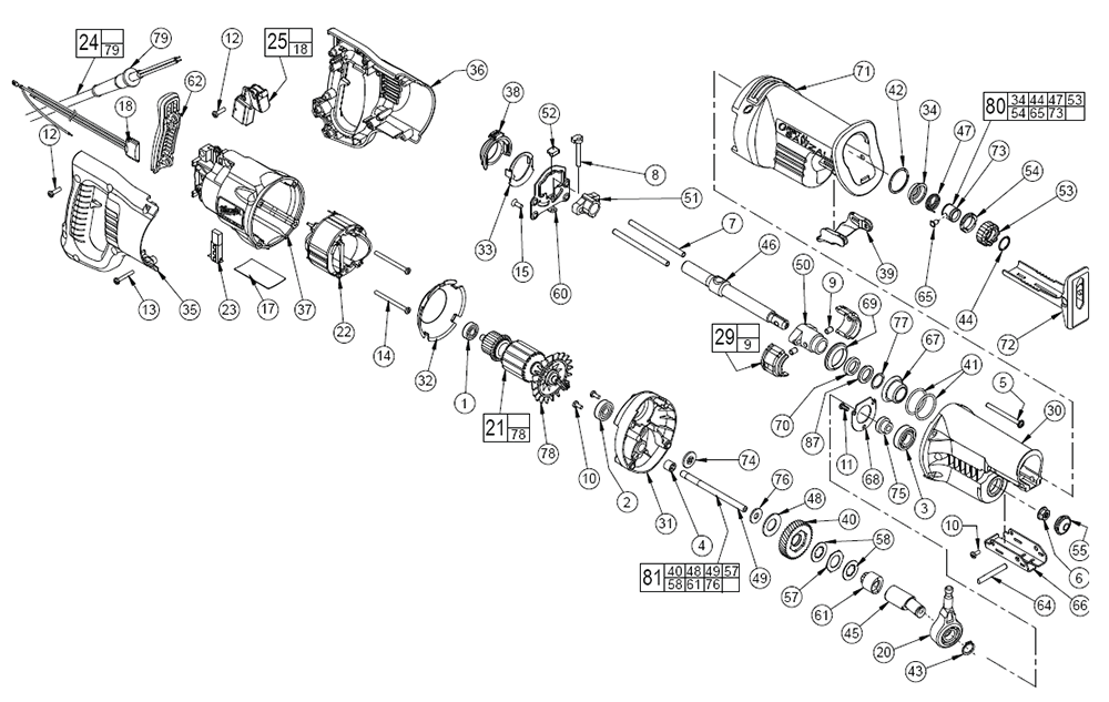 Fig-0 Diagram and Parts List for 6520-21 B02E Milwaukee Saw