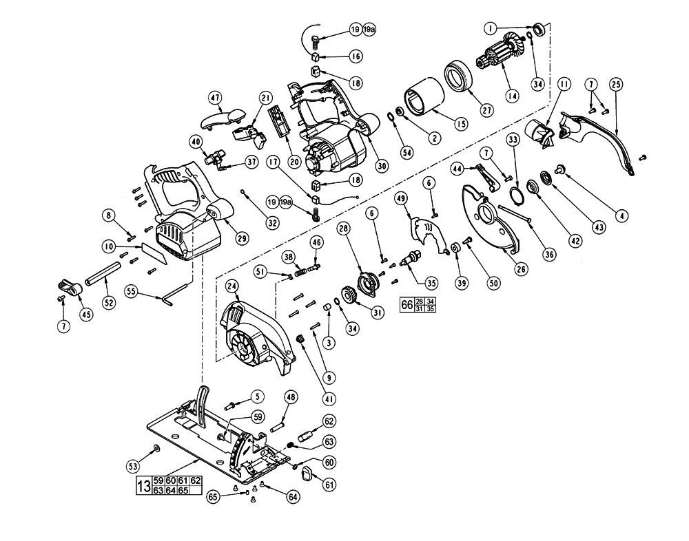 Fig-0 Diagram and Parts List for 6310-59 C69A Milwaukee Saw