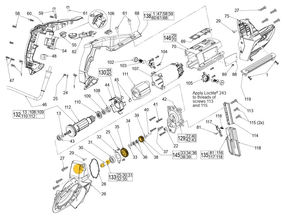 Fig-0 Diagram and Parts List for 6232-20 D51D Milwaukee Saw