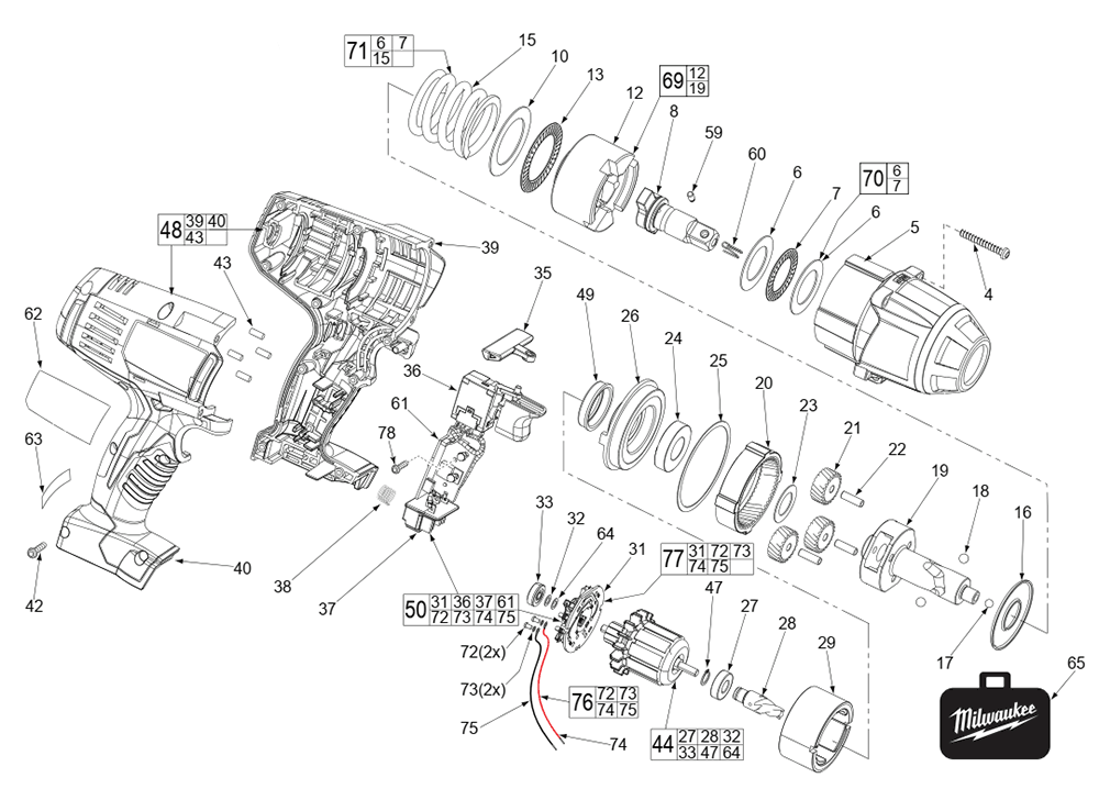 Fig-0 Diagram and Parts List for 2662-20 B79C Milwaukee Impact Driver