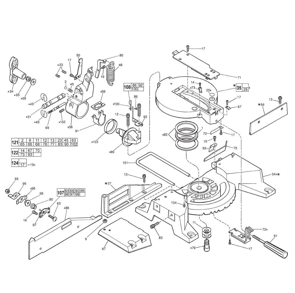 Fig-1 Diagram and Parts List for 6494-04 840A Milwaukee Saw