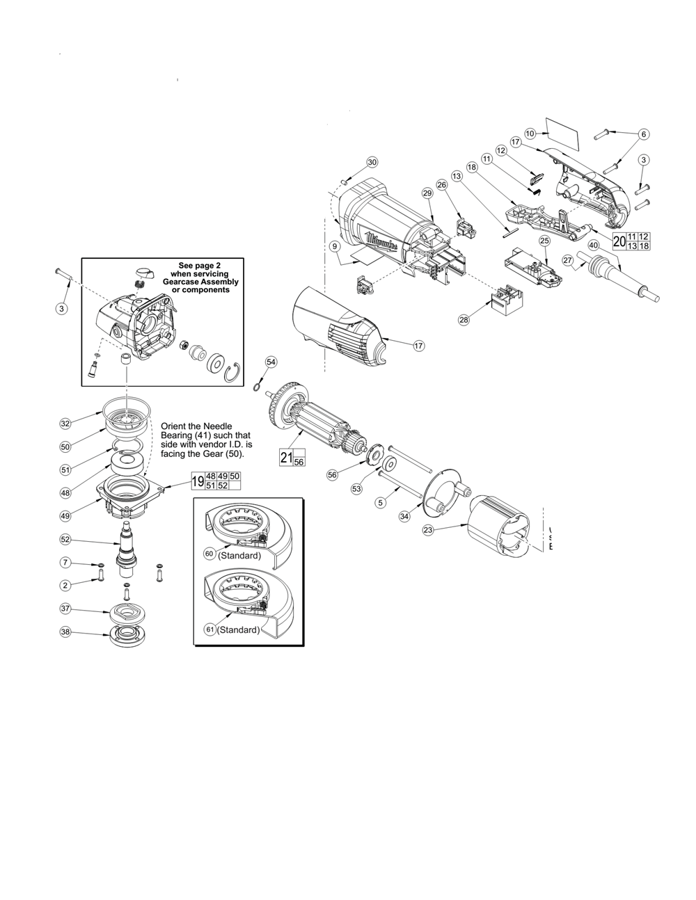 Fig-0 Diagram and Parts List for 6160-31 B75B Milwaukee Angle Grinder