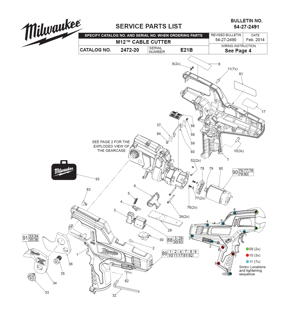 Fig-0 Diagram and Parts List for 2472-20 E21B Milwaukee Nibbler & Shears