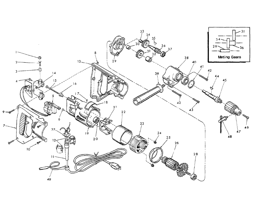 Fig-0 Diagram and Parts List for 1007-1  Milwaukee Electric Drill