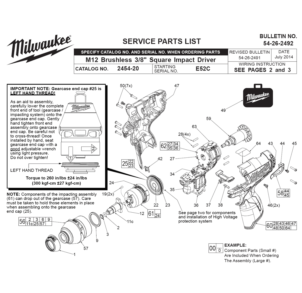 Fig-0 Diagram and Parts List for 2454-22 E52C Milwaukee Impact Driver