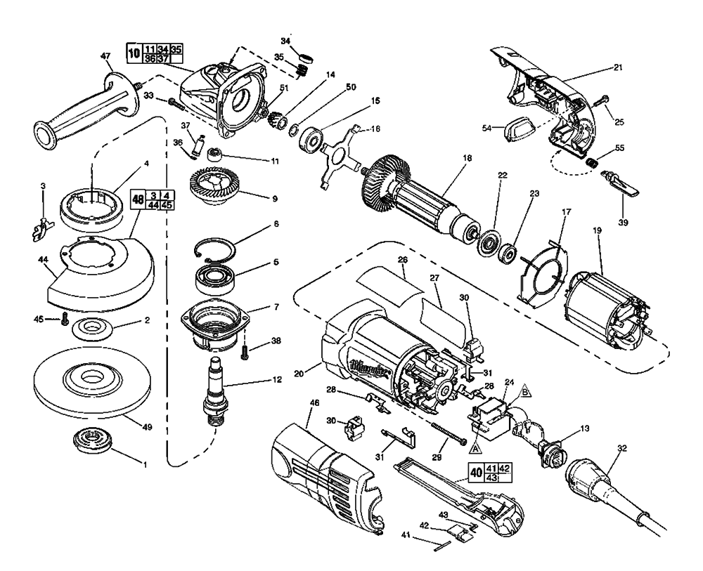 Fig-0 Diagram and Parts List for 6153-50 906B Milwaukee Angle Grinder