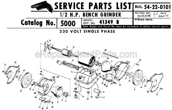 Page A Diagram and Parts List for 5000 SER 41349-B Milwaukee Bench Grinder