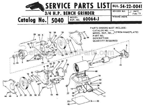 Page A Diagram and Parts List for 5040 SER 60064-J Milwaukee Bench Grinder