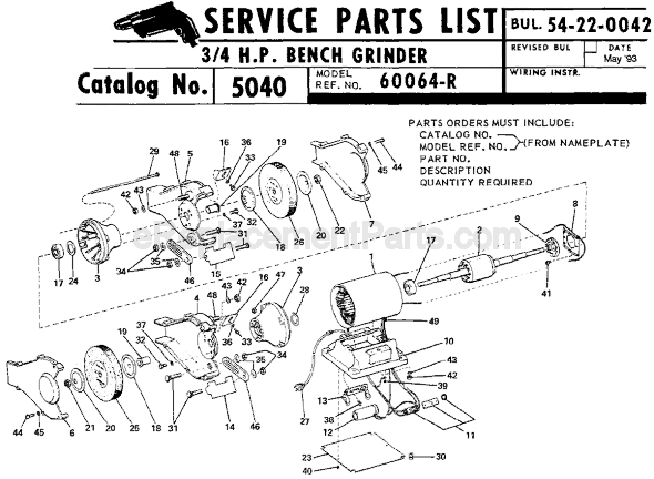 Page A Diagram and Parts List for 5040 SER 60064-R Milwaukee Bench Grinder