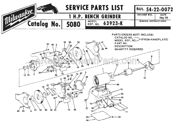 Page A Diagram and Parts List for 5080 SER 63923-K Milwaukee Bench Grinder