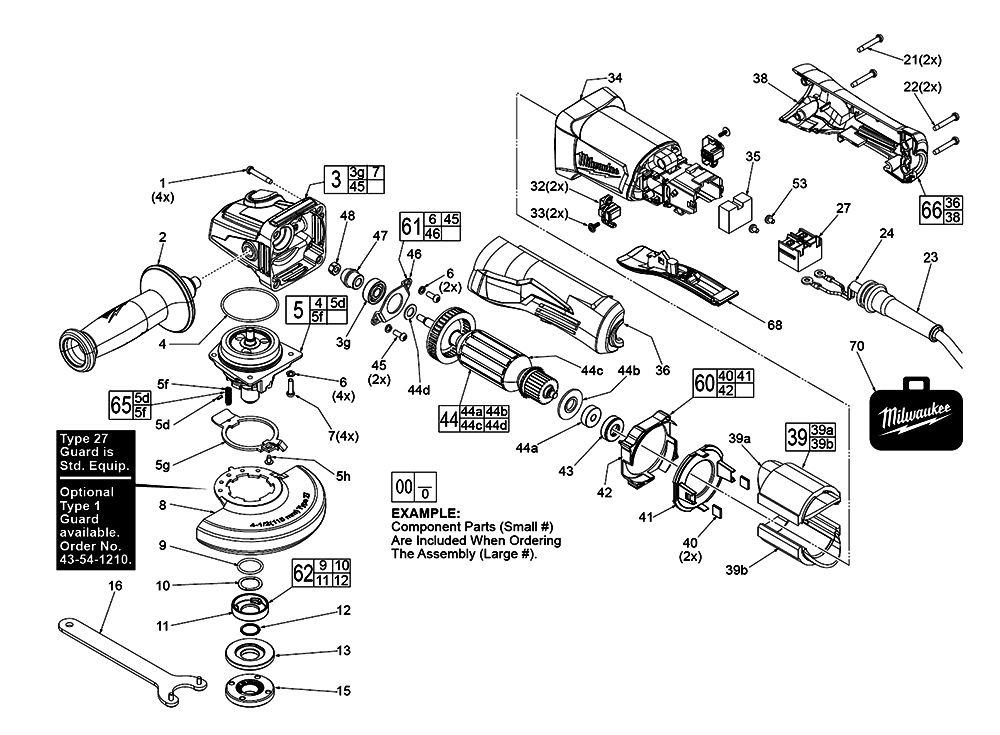 Fig-0 Diagram and Parts List for 6141-31 H39B Milwaukee Angle Grinder