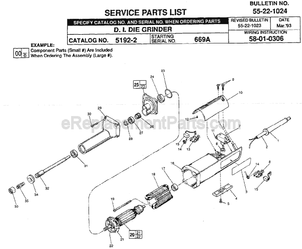 Page A Diagram and Parts List for 5192-2 SER 669A Milwaukee Sander Grinder