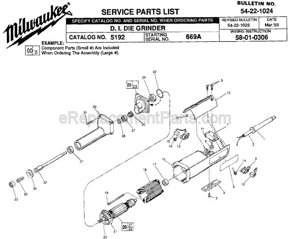 Page A Diagram and Parts List for 5192 SER 669A Milwaukee Sander Grinder