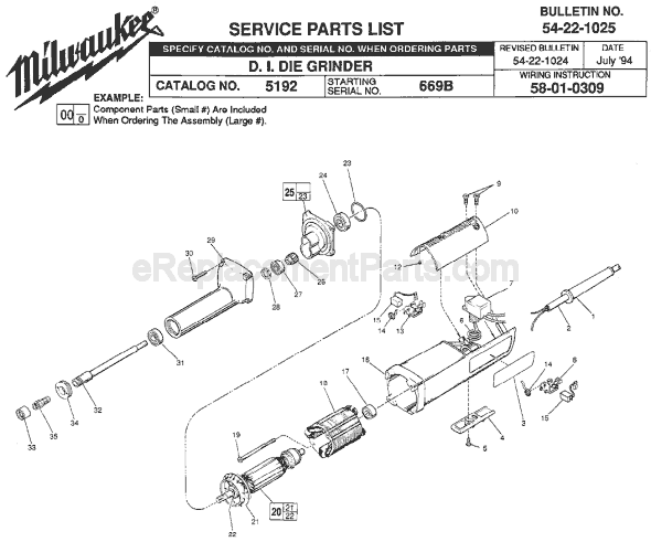Page A Diagram and Parts List for 5192 SER 669B Milwaukee Sander Grinder