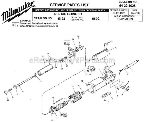 Page A Diagram and Parts List for 5192 SER 669C Milwaukee Sander Grinder