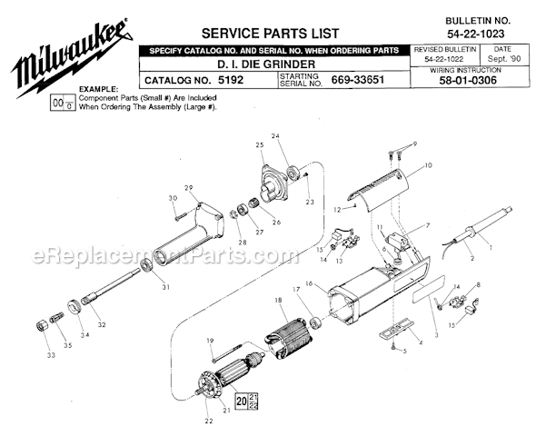Page A Diagram and Parts List for 5192 SER 699-33651 Milwaukee Sander Grinder
