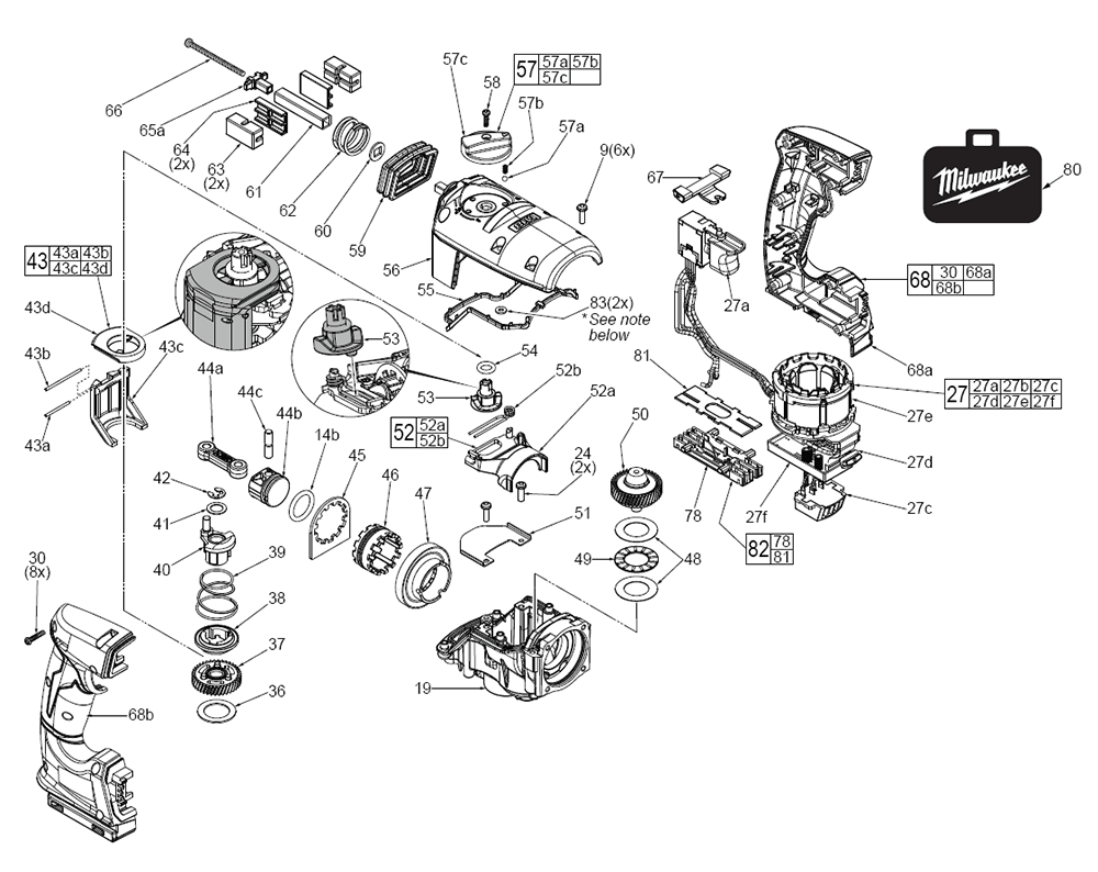 Fig-0 Diagram and Parts List for 0757-20 G12B Milwaukee Hammer Drill