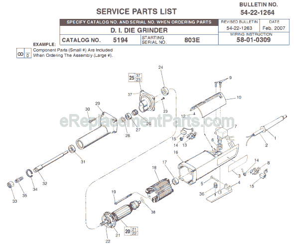 Page A Diagram and Parts List for 5194 SER 803E Milwaukee Sander Grinder