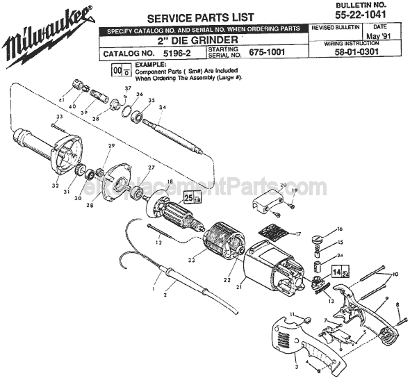 Page A Diagram and Parts List for 5196-2 SER 675-1001 Milwaukee Sander Grinder