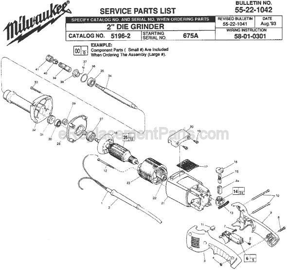 Page A Diagram and Parts List for 5196-2 SER 675A Milwaukee Sander Grinder