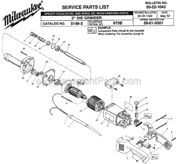 Page A Diagram and Parts List for 5196-2 SER 675B Milwaukee Sander Grinder